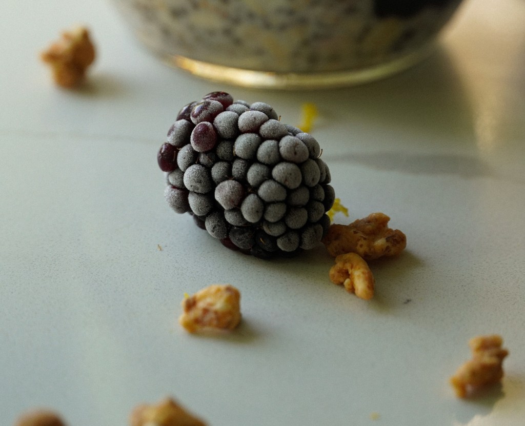 blackberry lemon overnight oats blackberry close up